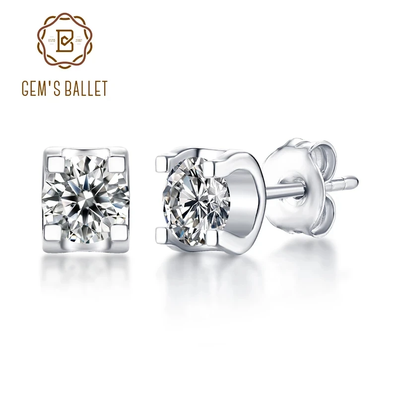 

GEM'S BALLET 5.0mm 1.0Ct Moissanite Diamond Earrings Wedding Jewelry Sterling Silver 925 Round Moissanite Women's Stud Earring