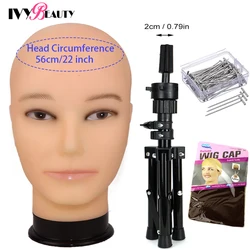 Big Size Male Blad Mannequin Head Training Head With Wig Stand Tipod For Wig Making Display Cosmetology Manikin Head With Tripod