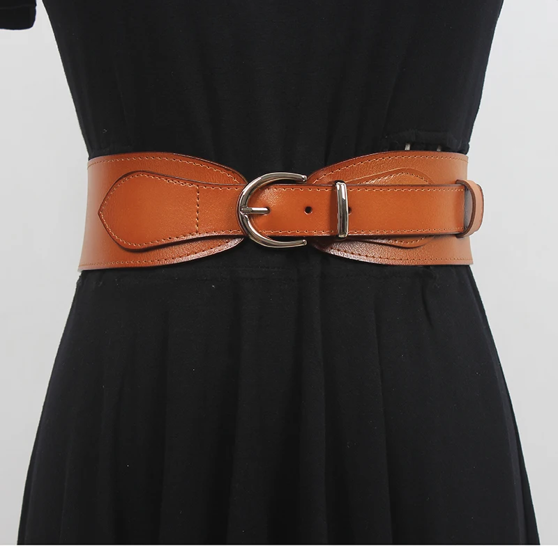 

Women's Runway Fashion Genuine Leather Cummerbunds Female Dress Corsets Waistband Belts Decoration Wide Belt R3101