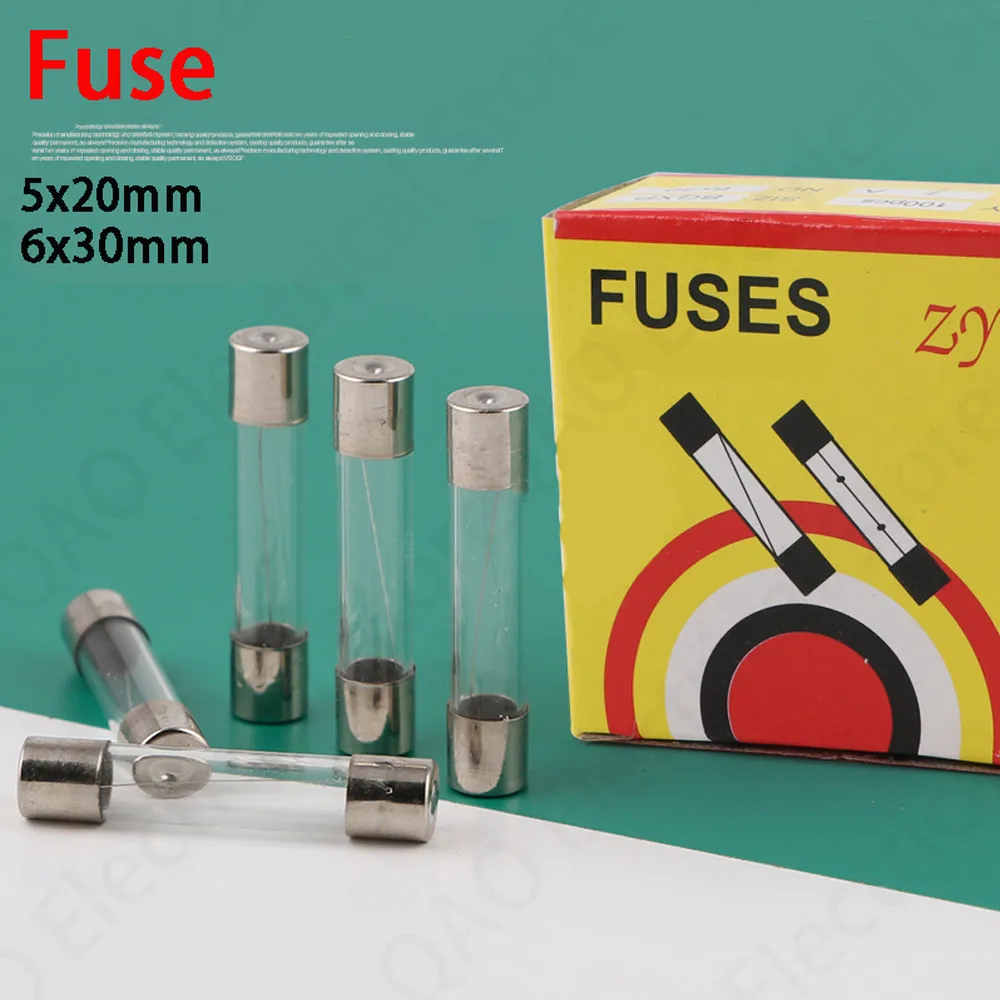 10pcs/lot One Sell 5*20mm 6*30mm Fast Blow Glass Tube Fuses 5x20 6x30 mm 250V 0.5 1 2 3 4 5 6 8 10 15 20 25 30 A AMP Fuse