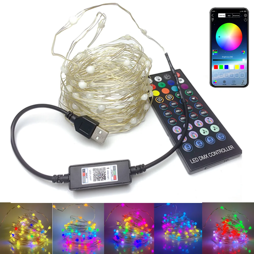 

USB LED String Light Bluetooth App Control Copper Wire Strip Lamp Outdoor Waterproof Fairy Lights For Christmas Tree Decoration