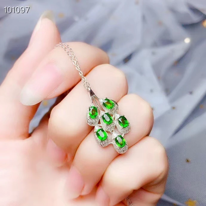 

CoLife Jewelry Silver Pendant for Woman 6 Pieces Natural Chrome Diopside Pendant 925 Silver Diopside Jewelry Gift for Mother