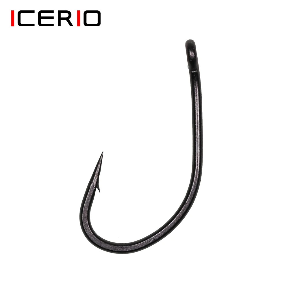 ICERIO 30PCS Forged Steel Matt Black Carp Fishing Hooks Barbed Pop-up Rig FishHook