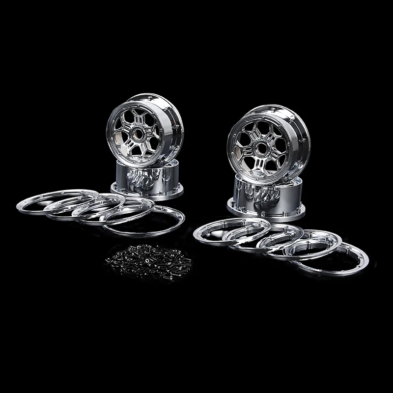 Chrome Front Rear Wheel Hub with Beadlock Set for 1/5 ROFUN ROVAN LT KM X2 LOSI 5IVE T Rc Car Racing Toys Parts