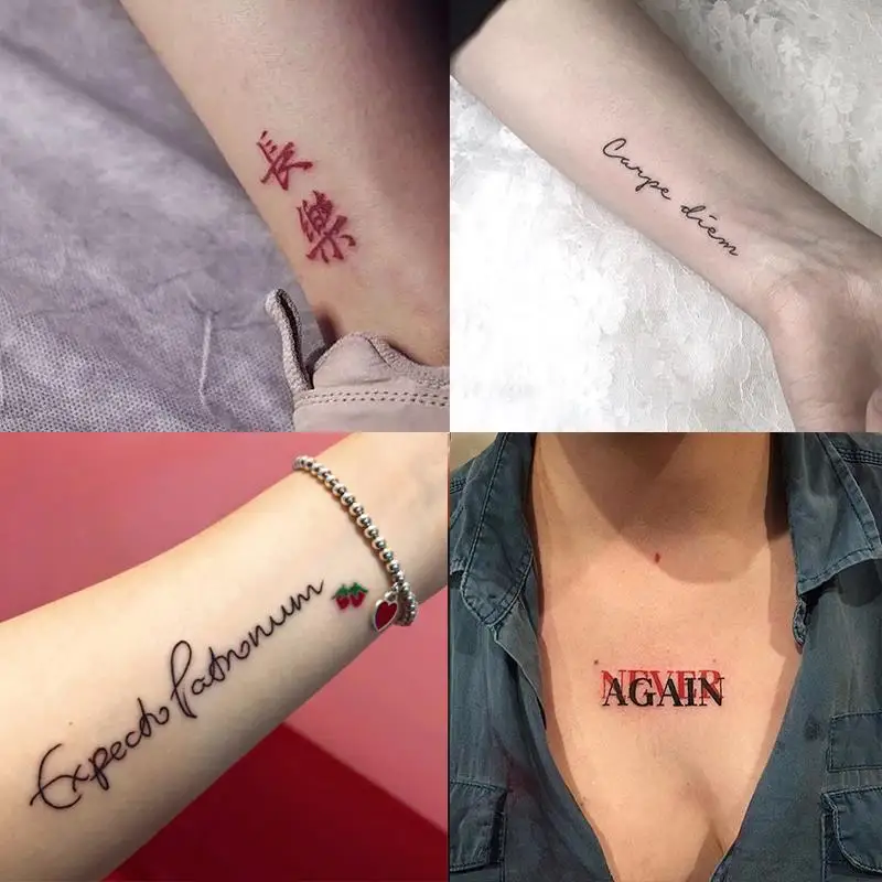 Tatouages Temporaires Lettres Anglaises - Autocollants Imperméables, Modèle 142