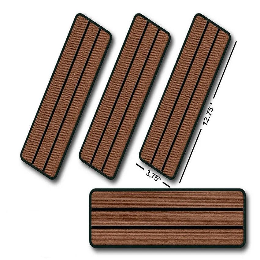 Boat EVA Step Pad 4 Piece Set Teak Non Skid Stick On 12.75*3.75 Inch Brown Over Black 6mm