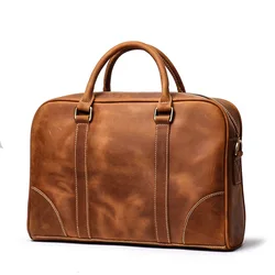 Vintage Men's Briefcase Crazy Horse Genuine Leather Business Handbag Cow Leather Fit 15