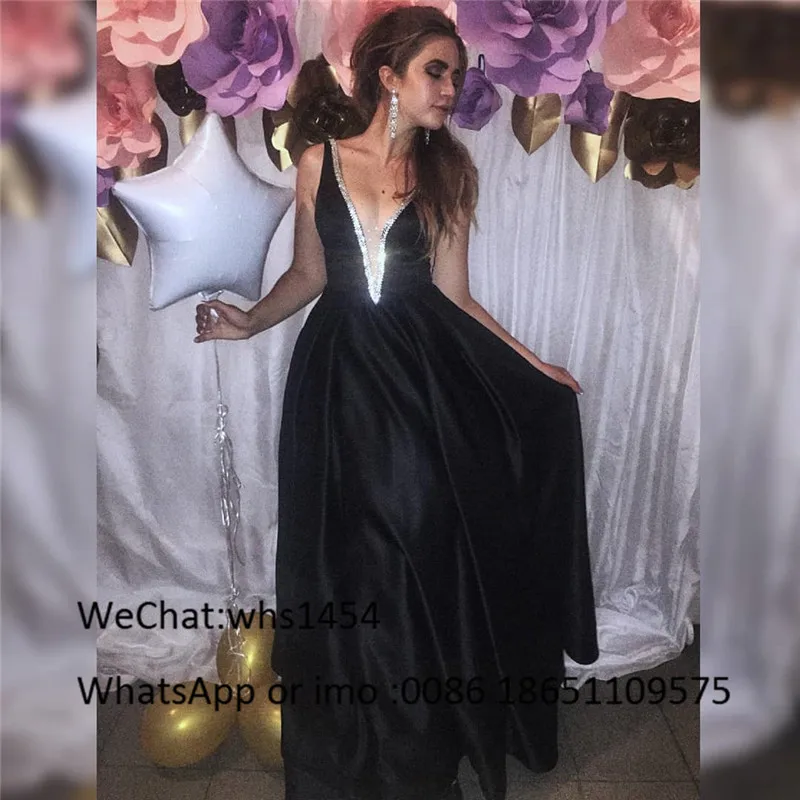 Vestido de fiesta largo con cuello en V, elegante, negro, 2023, barato