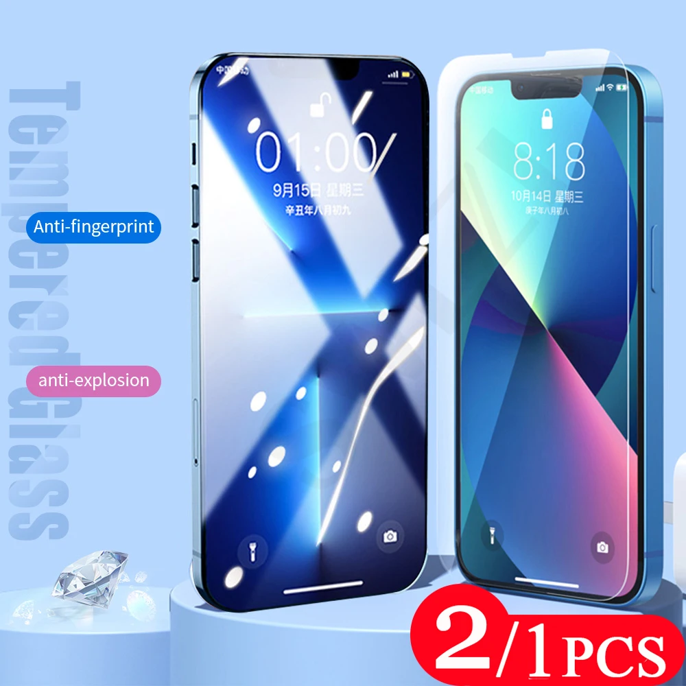 2/1Pcs 9H glass for iphone 13 Pro Max Tempered Glass 12 Mini 11 8 7 X XS XR SE 6 6s Plus Phone Screen Protector protective film