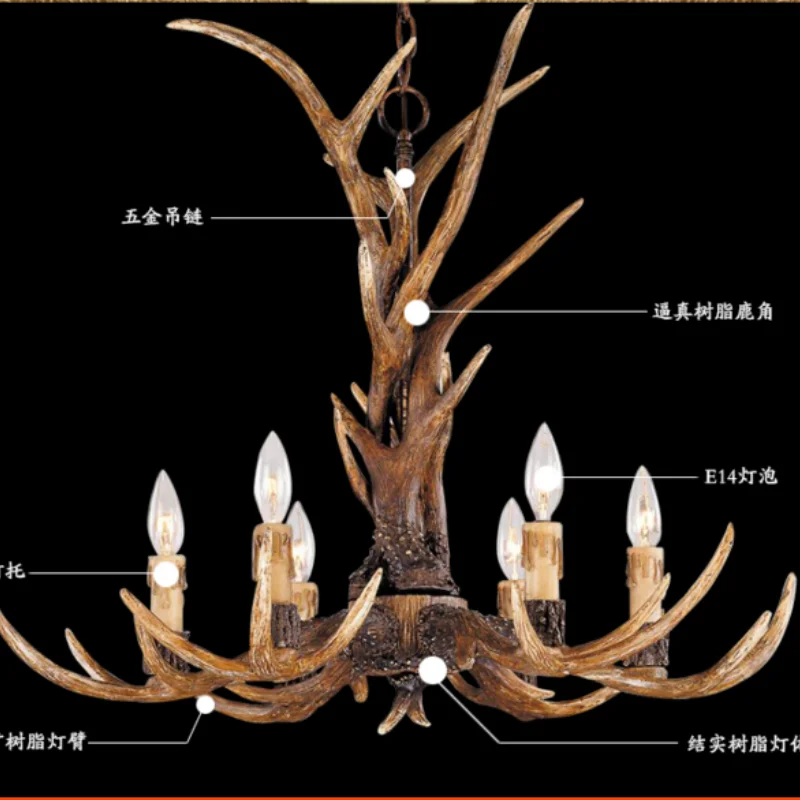 

Europe 8 Arms Candle Resin Antler Chandelier American Retro Deer Horn Chandeliers Home Decor Lamp Fixture E14 110-240V