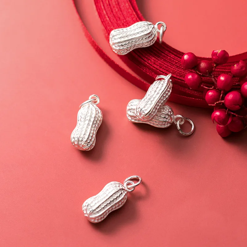

100% 925 Sterling Silver Stereo Peanut Shape Cute Charms S925 Silver Decoration Nekclace Drop Pendant DIY Fancy Jewlery Findings