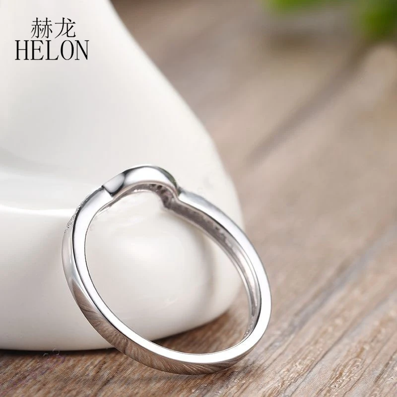 HELON Solid 14k White Gold Pave 0.2ct Genuine Natural Diamonds Engagement Ring Women Wedding Trendy Elegant Jewelry Gift