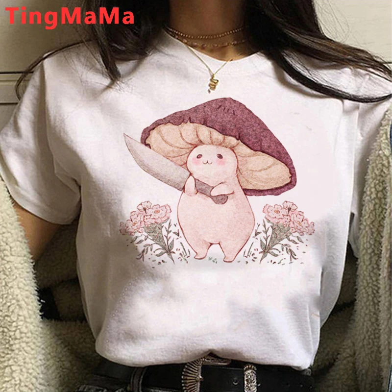 Mushroom Cute T Shirts Women O-neck Casual Summer Tops  Graphic Woman Tshirts 2022 Fashion Streetwear Clothes Female