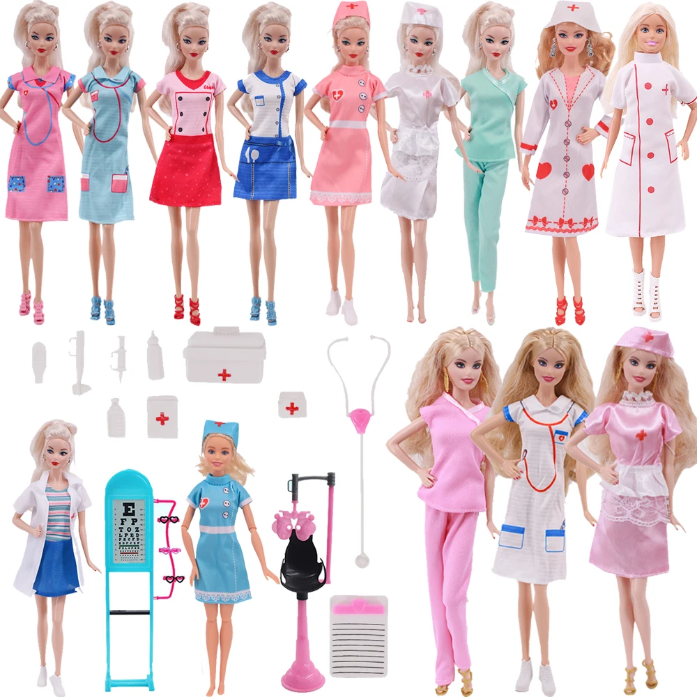 Barbies Doll-Clothes 6Pcs/Set,Doctor Nurse Uniform,Overcoat Skirt,For 11.8Inch Doll Shoes,1/6 Blyth Doll Accessories,Girls Toys