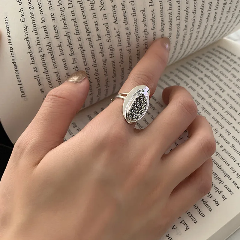 LIVVY Silver Color New Fashion Vintage Creative Geometric Oval Zircon Rings for Women Party Jewelry Birthday Gifts
