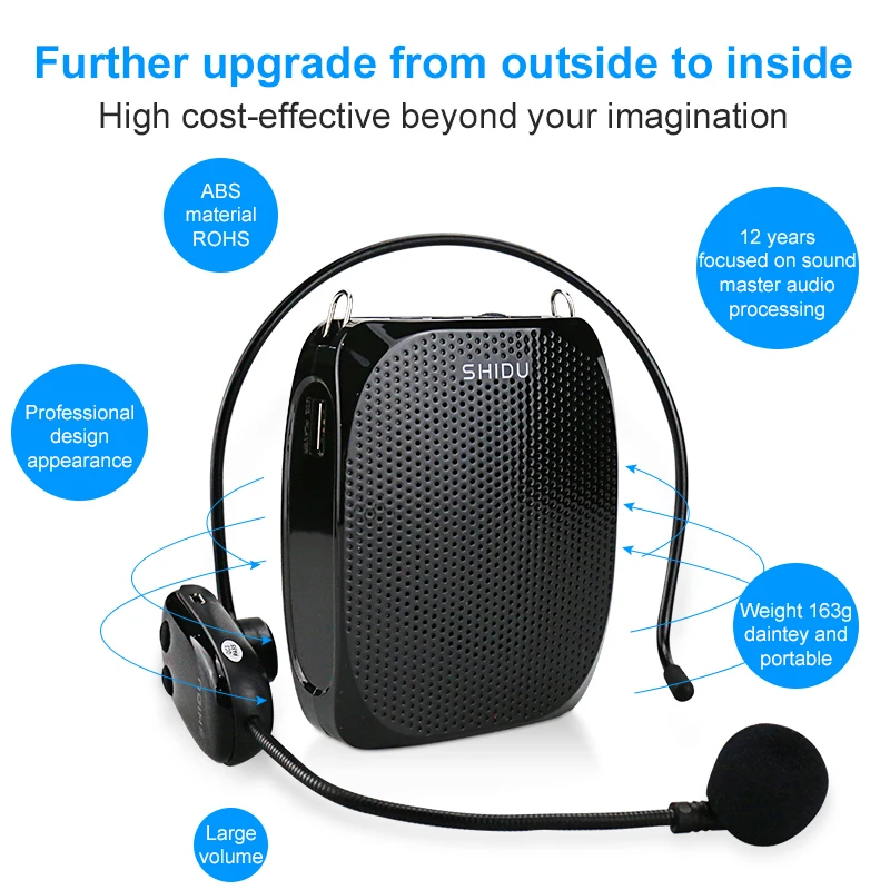 SHIDU 10W Portable Wireless Voice Amplifier for Teachers Professors Megaphone with UHF Microphone AUX Audio Speakers S615