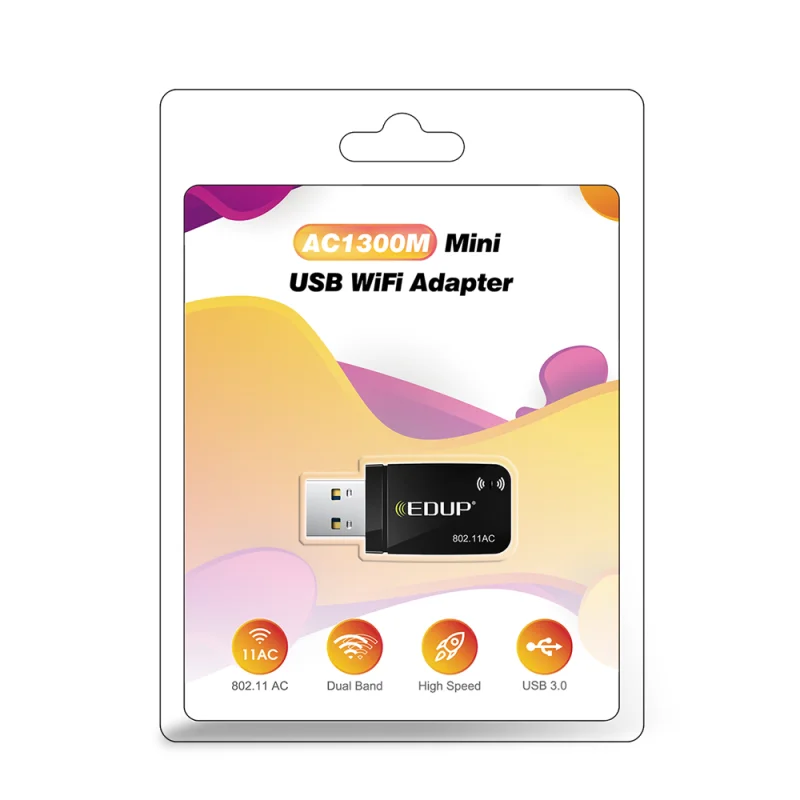 EDUP 1300Mbps USB3.0 Wifi Adapter Network Card 5.8Ghz 2.4Ghz Dual Band Wireless Win11 AC USB Adapter for PC Desktop Laptop