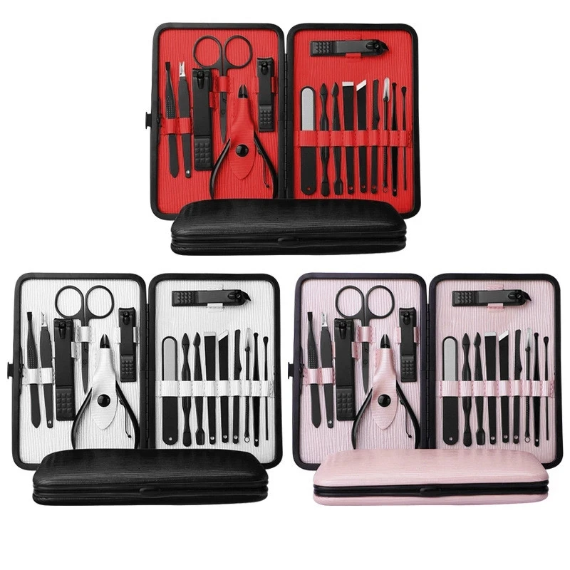 

Amazon Hot Custom Logo Portable Stainless Steel Nail Clippers Personal Care 16pcs Pedicure Manicure Set with PU Leather Case