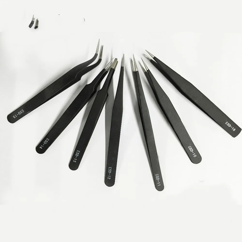 6PCS Anti-magnetic Anti-acid Non-corrosive ESD Tweezer ESD-11 12 13 14 15 16 17