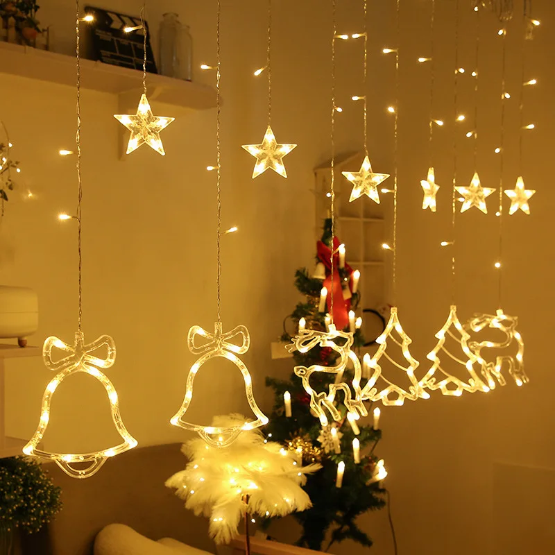 PheiLa คริสต์มาส Window Curtain String Light 4.5M USB หรือปลั๊กไฟควบคุมผ้าม่าน Fairy Christmas Garland ไฟตกแต่ง