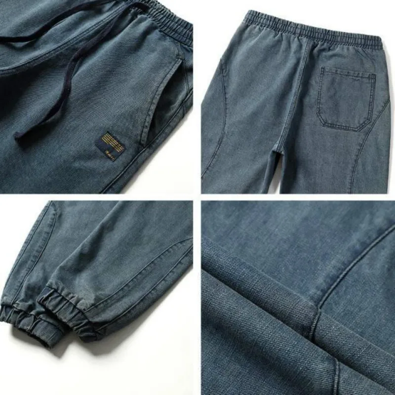 Spring /Autumn Men's Ankle Length Jeans Elastic Waist Denim Jeans Korean Casual Harem Ankle Tight Pants Fashion Patchwork Jeans