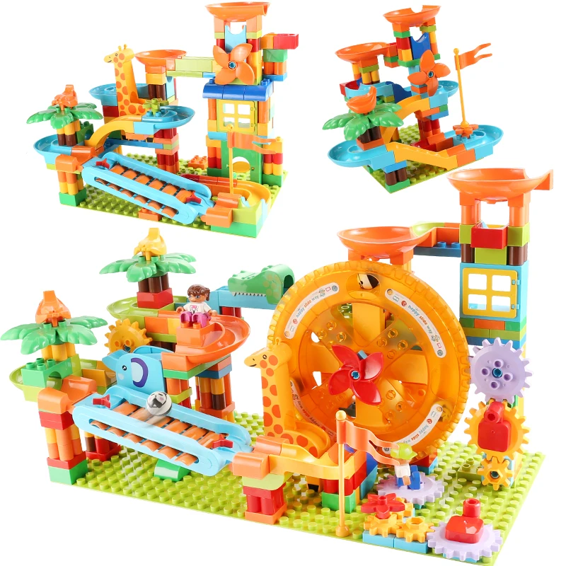 Grande mesa giratória Piano Slide Marble Run Building Blocks Set, tijolos de tamanho grande, brinquedos infantis, 283pcs