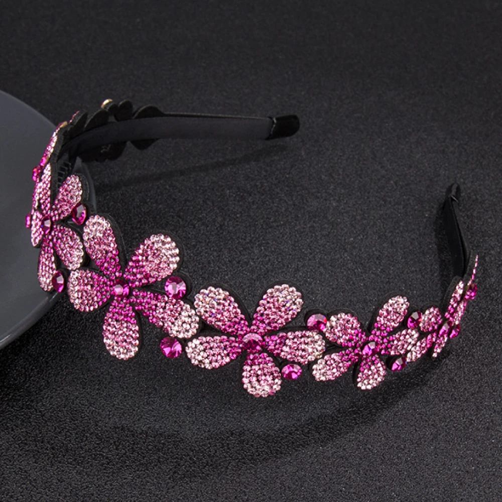 Cute Flowers Wide Brim Head Wear Luxury Headband for Women Rhinestone Non-slip Border Girl Hairpin Fancy Hair Accessories Gift