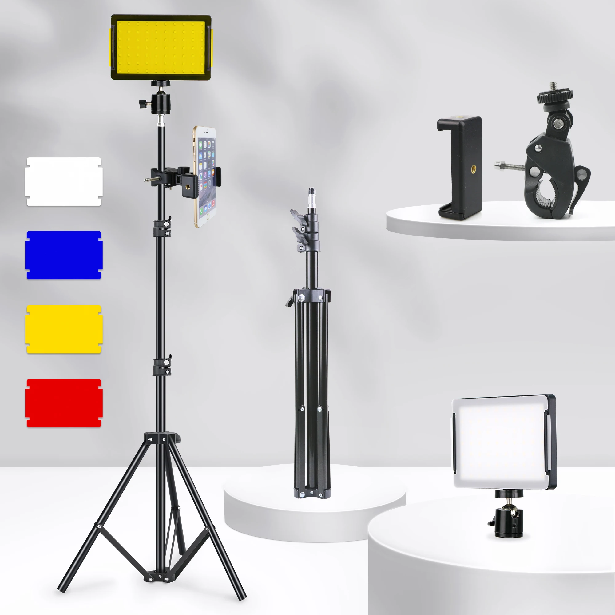

5600K Dimmable Mini LED Video Light Four-color Card Panel Photography Lamp Tripod Professional For Photo Youtube Live Streaming