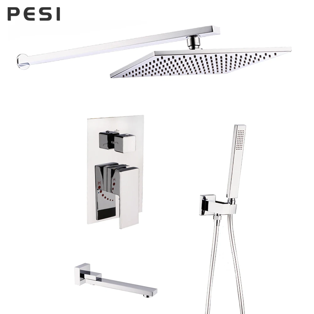 Wall Mount Rainfall Shower Faucet Set Chrome Concealed Bathroom Faucets System 8