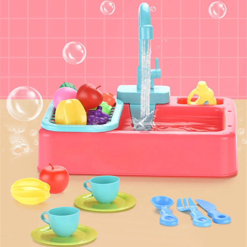 Kid Kitchen Sink Dishwashing Set Toy Simulation Electric Dishwasher Role Playing Pretend Play Safe Kitchen Classic Girls Boy Toy