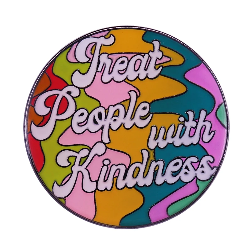 Treat People With Kindness Enamel Pin Round Button Brooch Colourful drawing Decor