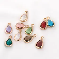 10PCS Cut Face Drop Shape Necklace Pendant Multicolor Glass Charms for Jewelry Making Supplies Findings DIY  Brass Accessories