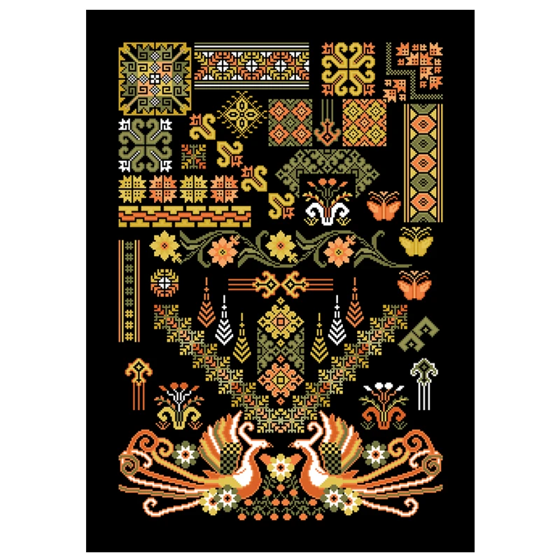 Phoenix totem pattern cross embroidery kit flower pattern design 18ct 14ct 11ct tela nera punto croce ricamo fai-da-te