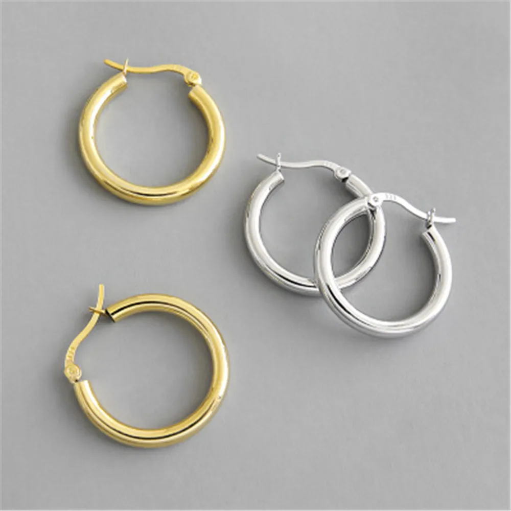 ANDYWEN 925 Sterling Silver Plain 22mm Big Round Hoops Women Luxury Circle Round Fashion Earring Piercing Ohrringe Luxury Jewelr