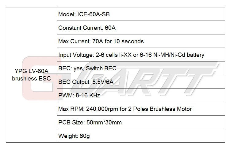 Controlador de velocidad sin escobillas YPG 60A (2 ~ 6S) SBEC ESC, helicóptero 3D RC de alta calidad, ESC