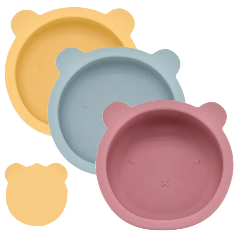 2021 New Arrivals Portable Silicone Bowl Non-Slip Learning Bear Flower Shape Fruit Bowl Training Dishe Plates Newborn Accessorie