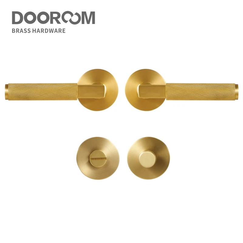 Dooroom thumbturn Knurled Brass Door Lock Set Modern Interior Bedroom Bathroom Wood Door Lever Set Dummy Privacy Passage Lock