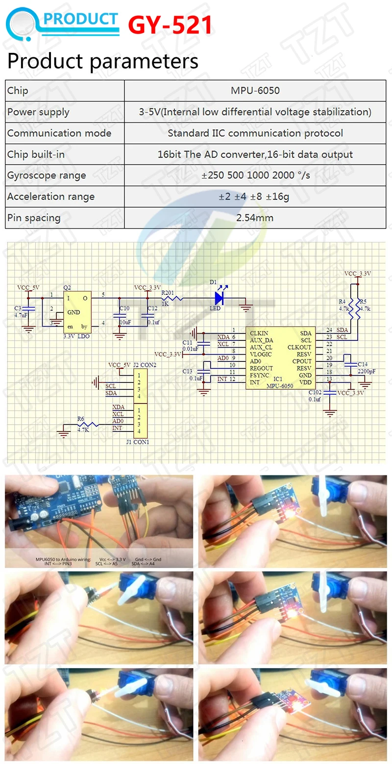 MPU-6050 MPU-9250 BMI160 LSM303DLHC L3G4200D QMC5883L ADXL335 LIS3DSH 3-, 6- und 9-Achsen-Sensor für Lagebestimmung +Gyroskop +Beschleunigungsmesser +Magnetometer – Detail 8
