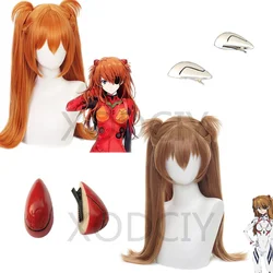 2 colors Asuka Langley Soryu Cosplay Wigs Long brown  Orange With 2 Ponytail Clips Heat Resistant Synthetic Hair Wig + Wig Cap