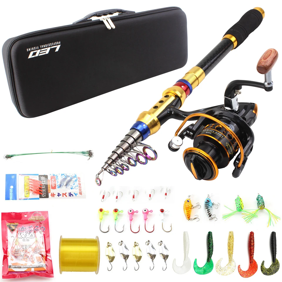 

1.8m 2.1m 2.4m 2.7m 3.0m 3.6m carbon fishing rod and Spinning Reels fishing bag Baits Fishing line hook Fishing Tackle set