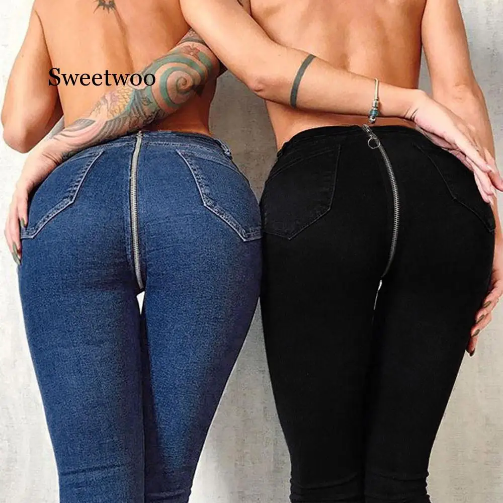 

Womens Fashion Pants Sexy Women Back Zipper Pencil Stretch Denim Skinny Jeans Pants High Waist Trousers Women Pants new style