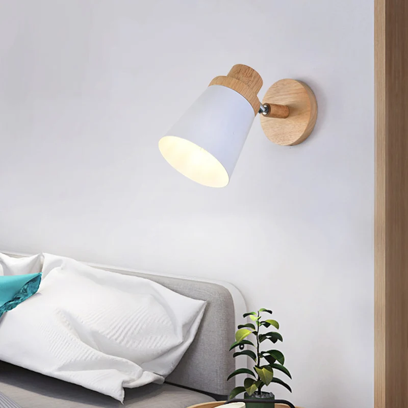 Creative wooden Simple E27 LED wall lamp Reading Bedroom Bedside Lighting study home improvement macaron color wall light