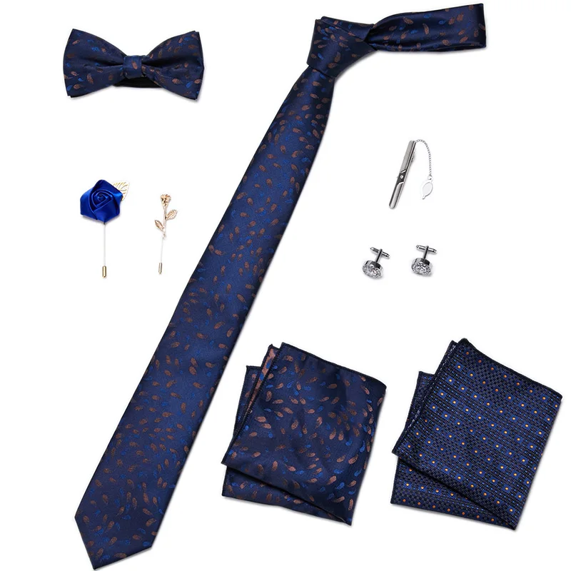 Herren-Krawatten-Set, luxuriöse Geschenkbox, Seidenkrawatte, Krawatten-Set, 8-teilig, innenverpackt, festliches Geschenk, Krawatte, Einstecktücher, Urlaubsgeschenk für Männer – Detail 12