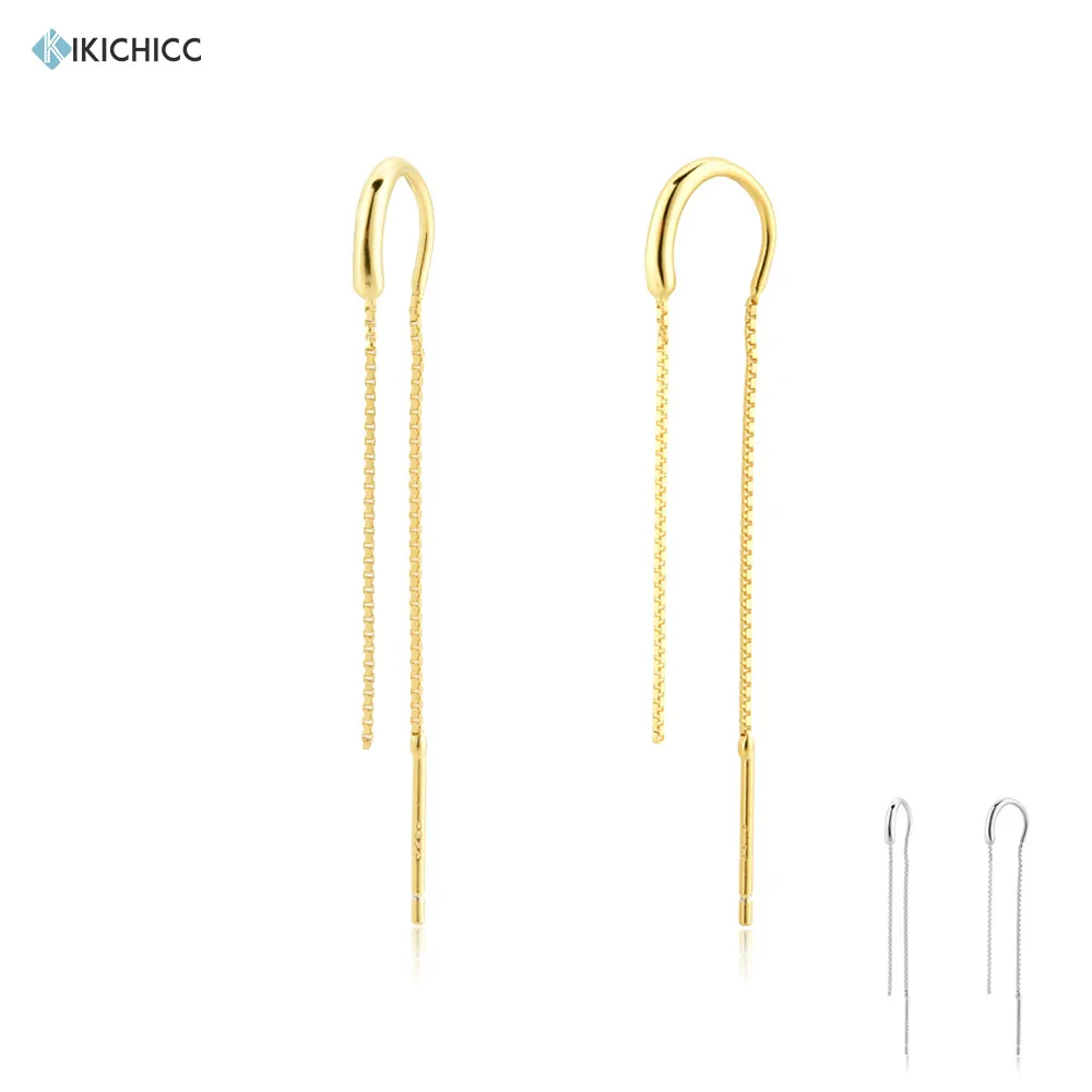 Kikichicc European New 925 Sterling Gold 65mm Thread Chain Earring Drop Circle 2020 Women Fashion Rock Punk Jewelry For Women