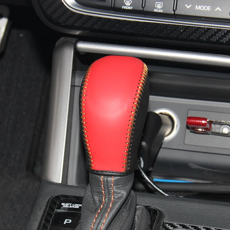 Custom Genuine Leather Gear Knob Cover For Hyundai sonata 9 AT Car on The Gear Shift Knob Gear Stick Case PPC Gear Shift Collar