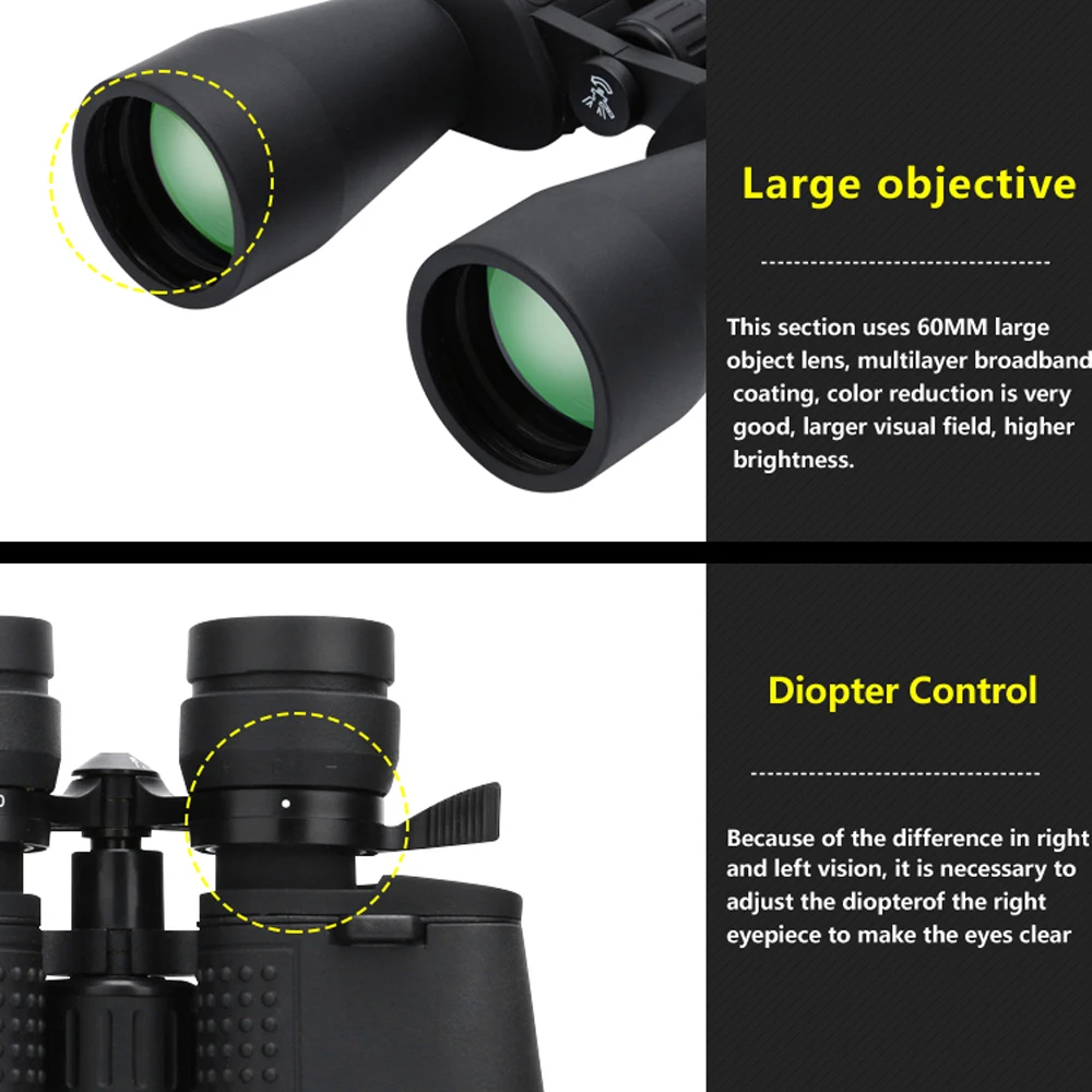 Borwolf 10X-60X Magnification High  HD Professional Zoom Binoculars 10-380X100 Telescope Light Night Vision