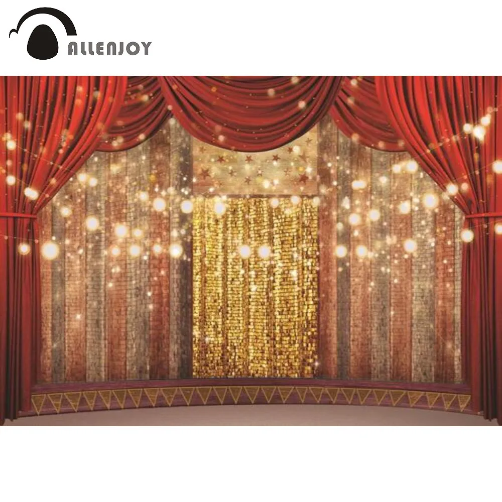 

Allenjoy Wedding Ceremony Background Red Curtain Gold Stars Glitter Lights Bokeh Birthday Party Backdrop Photozone Photophones