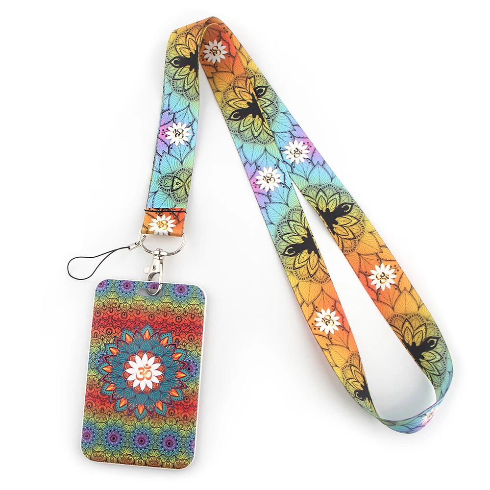 YL168 New Fashion Yoga Mandala Lanyard Credit Card ID Holder Bag Student Woman Travel Bank Bus Business Card Cover Badge