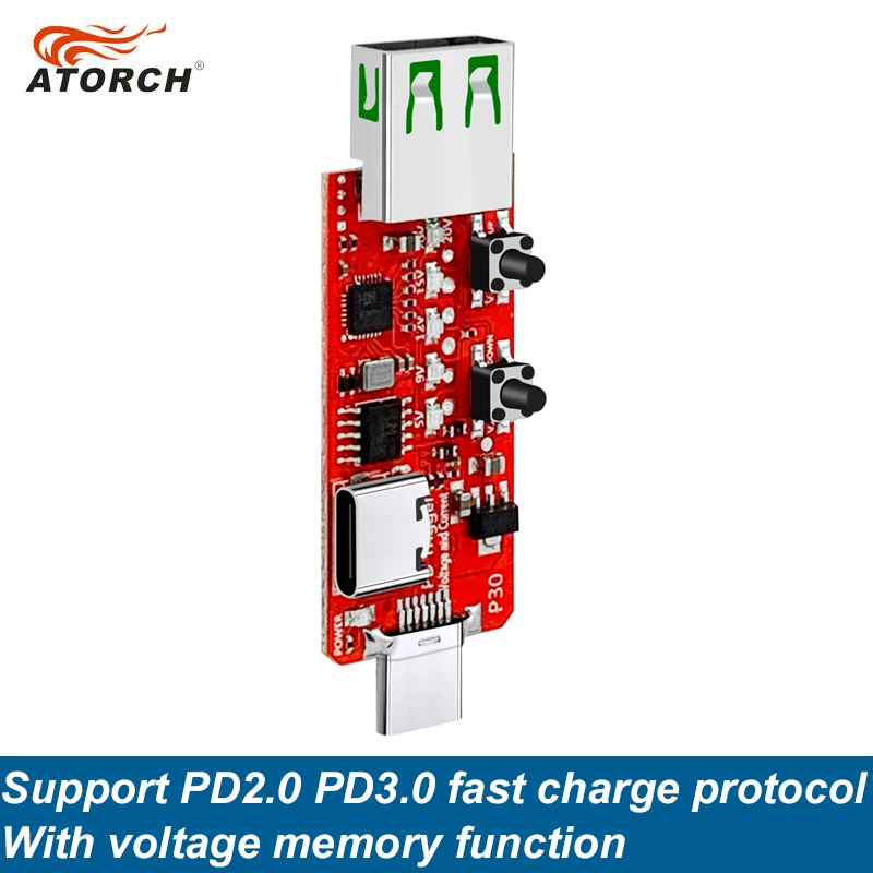 ATORCH Tipo-C USB C PD2.0/3.0 Carga Rápida Decoy Trigger Detector Suporte 5V 9V 12V 15V 20V Tensão Fixa Saída Para Carregador Rápido