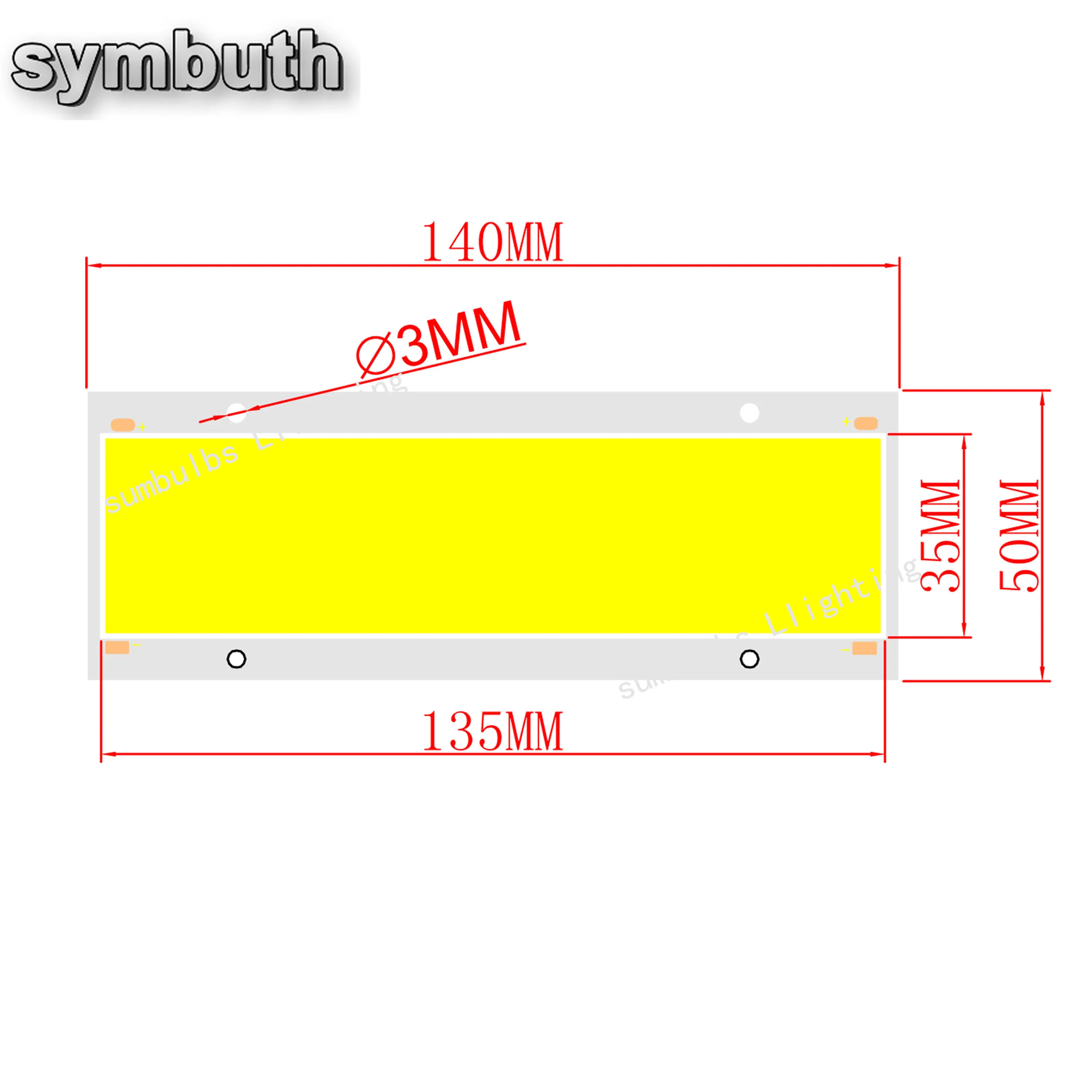 symbuth LED COB Panel Light Source 12V DC Input 140*50mm Warm Natural Cold White High Bright Led Strip for DIY Led Lamp